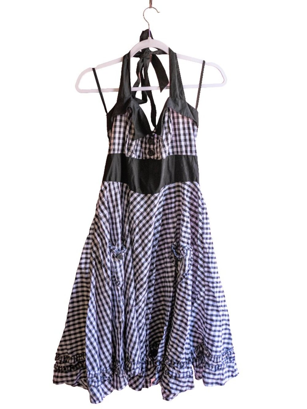 Unbranded Black & White Checkered Pinup Halter Swing Dress - Large